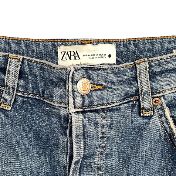 Zara | Medium Wash The Dreed Raw Hem Flare Denim Jeans 12 - Picture 2 of 7